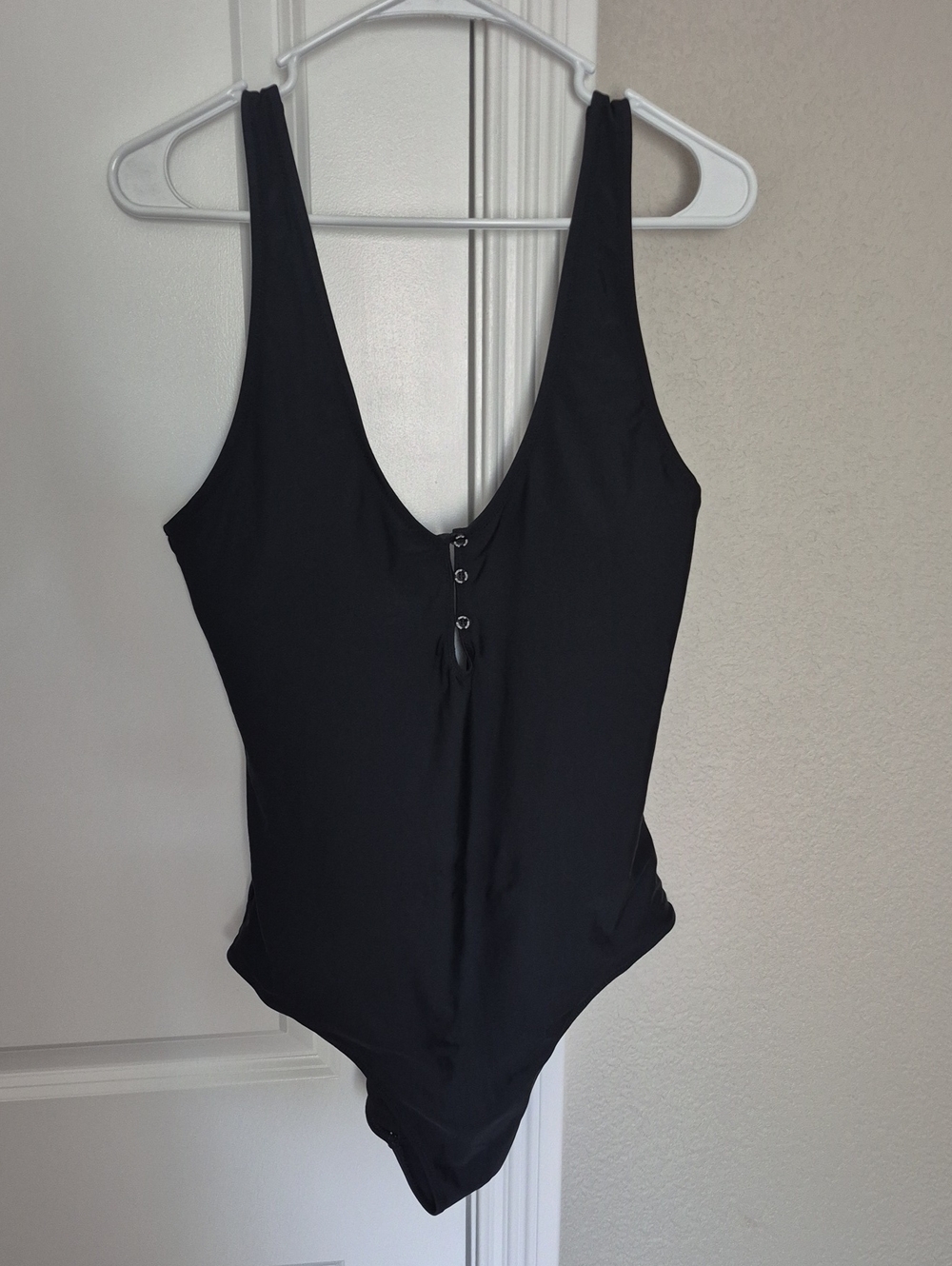 Black Women's Aerie One-Piece Swimsuit with Front Button Detail